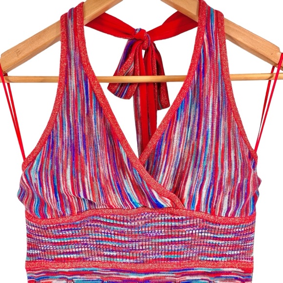 Vtg GUESS NWT Y2K Crochet Halter Dress Large Colorful Metallic Gold Red Blue - Picture 4 of 16